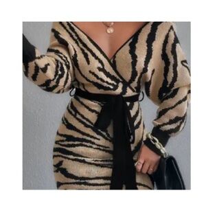 Elegant Black and Tan Wrap Dress